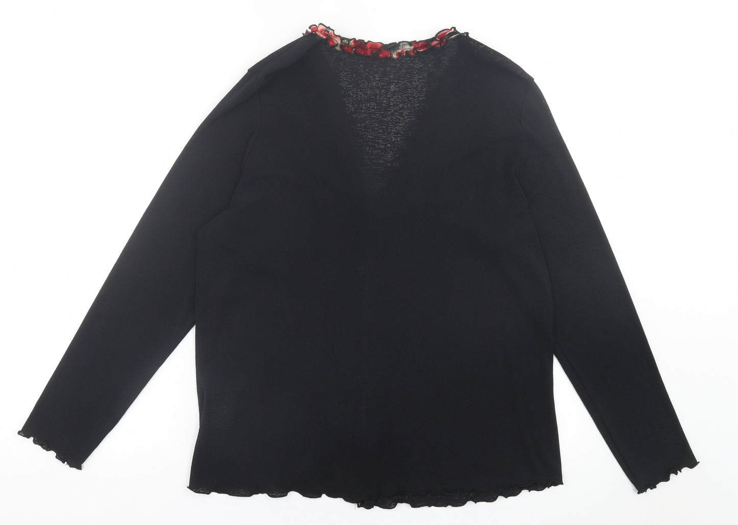 Preworn Womens Black V-Neck  Polyester Cardigan Jumper Size 16