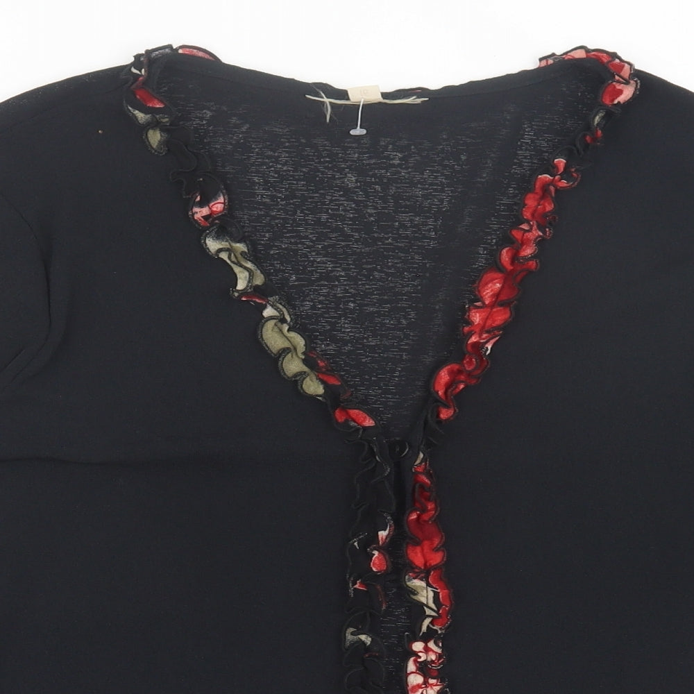 Preworn Womens Black V-Neck  Polyester Cardigan Jumper Size 16