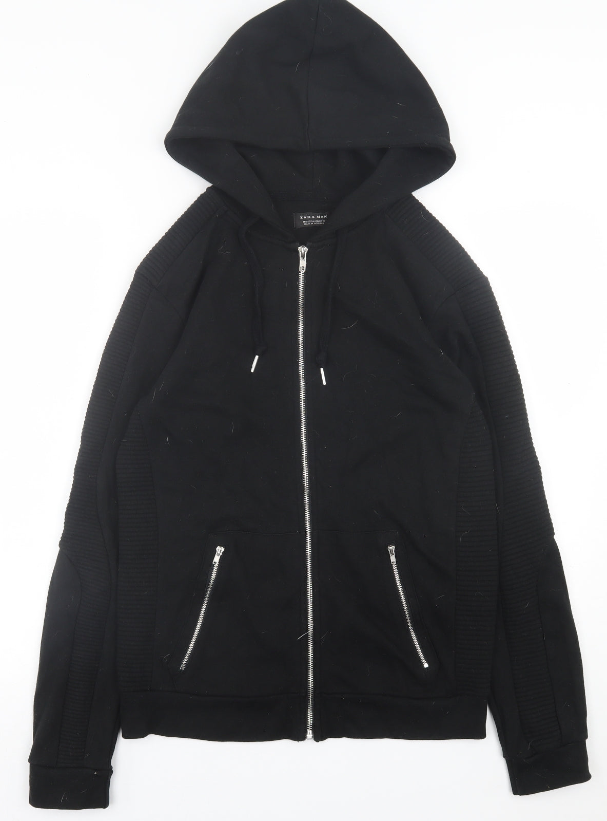 Zara Mens Black  Cotton Full Zip Hoodie Size S