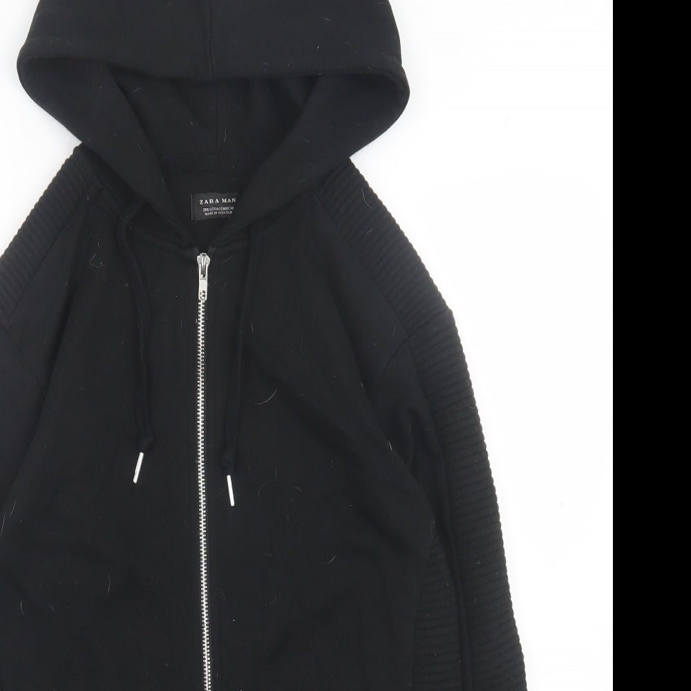 Zara Mens Black  Cotton Full Zip Hoodie Size S