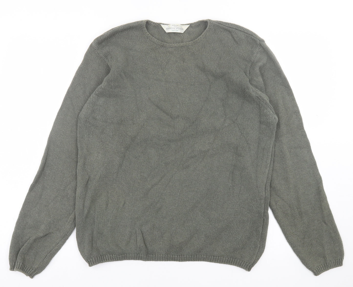 Marks and Spencer Womens Green Crew Neck  Cotton Pullover Jumper Size 14