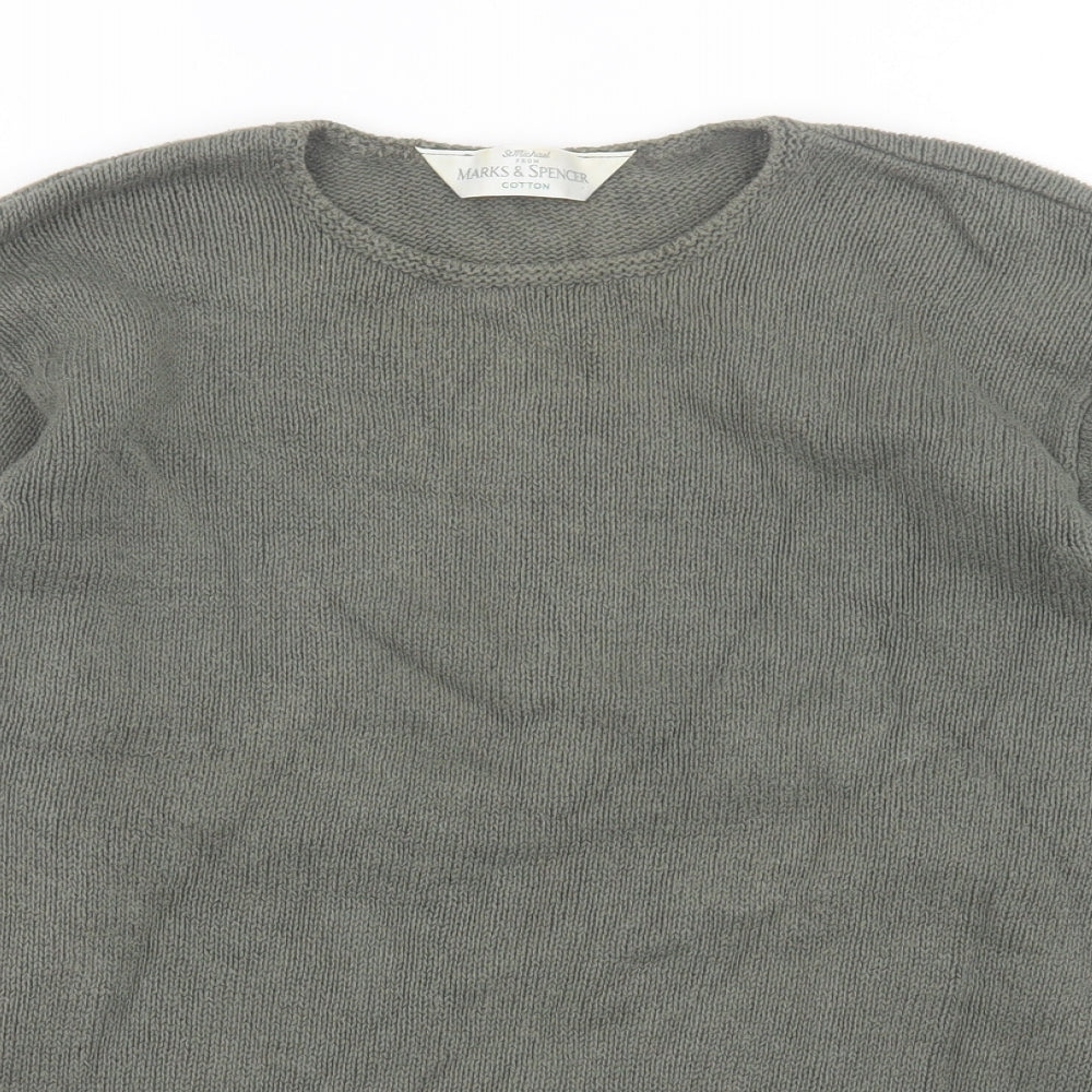 Marks and Spencer Womens Green Crew Neck  Cotton Pullover Jumper Size 14