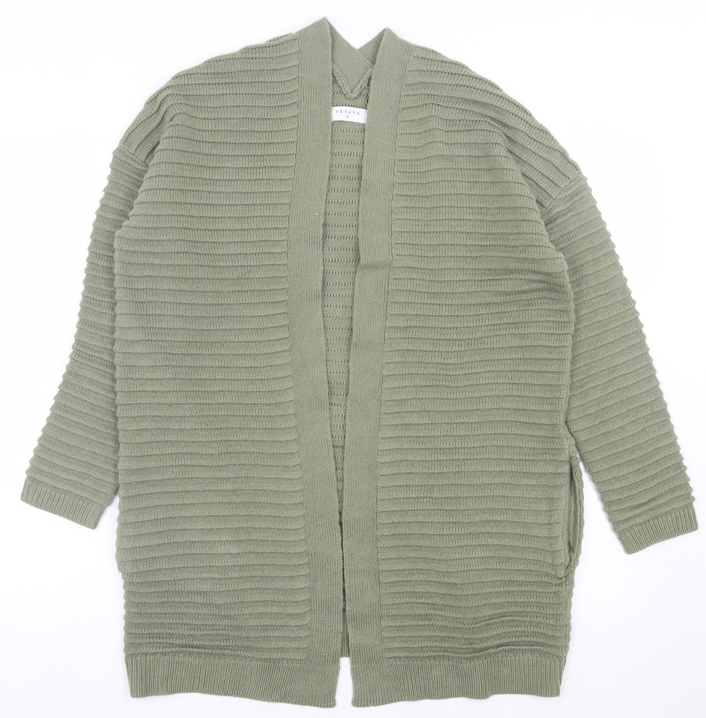 Papaya Womens Green V-Neck  Acrylic Cardigan Jumper Size S