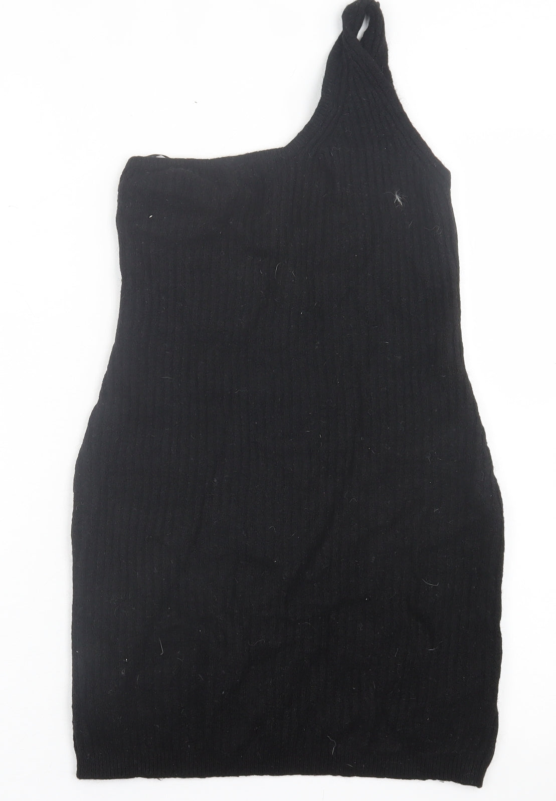 H&M Womens Black  Acrylic Jumper Dress  Size M  One Shoulder Pullover