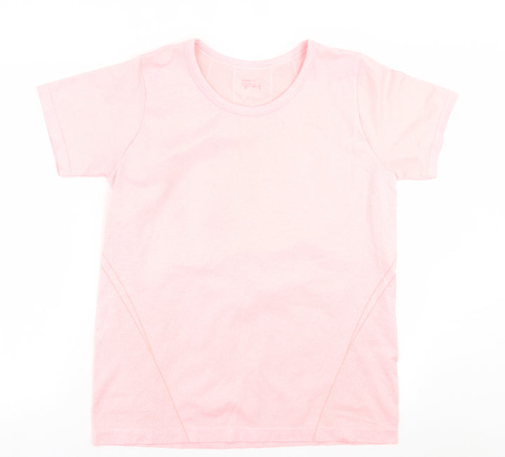 Dunnes Stores Womens Pink  Nylon Basic T-Shirt Size S Crew Neck Pullover