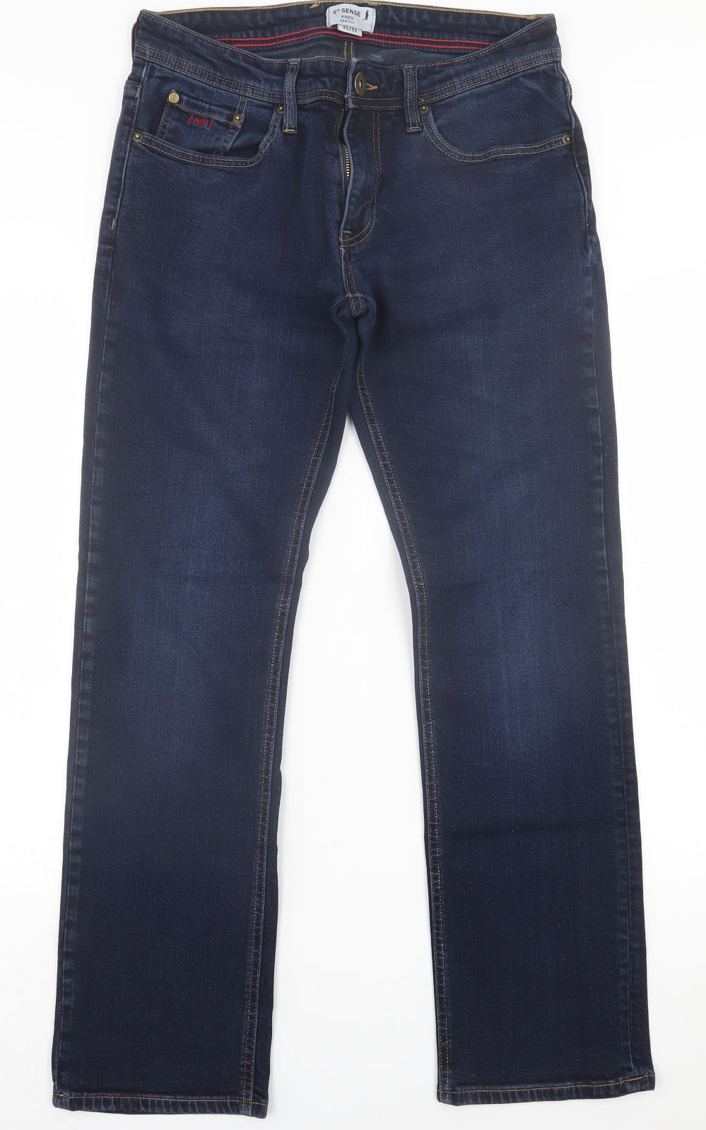 6th Sense Mens Blue  Cotton Straight Jeans Size 32 in L32 in Regular Button