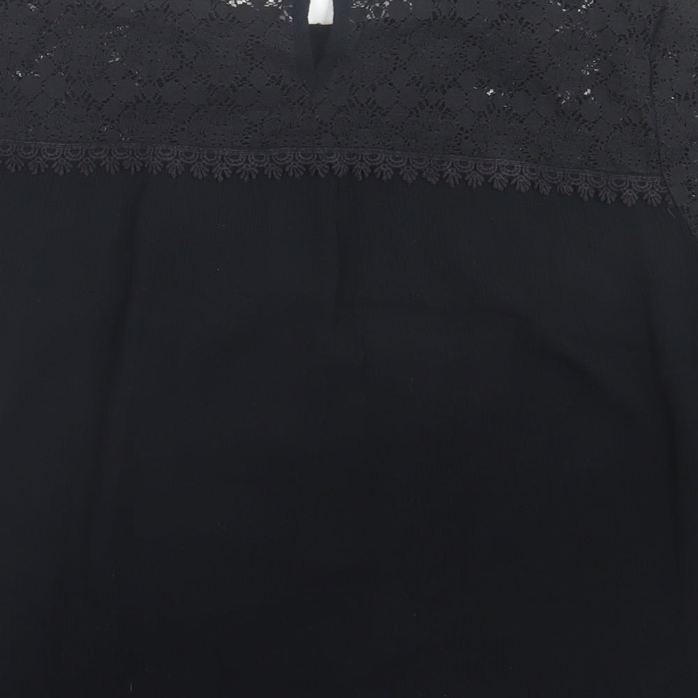 Superdry Womens Black Geometric Cotton Basic T-Shirt Size 14 Crew Neck