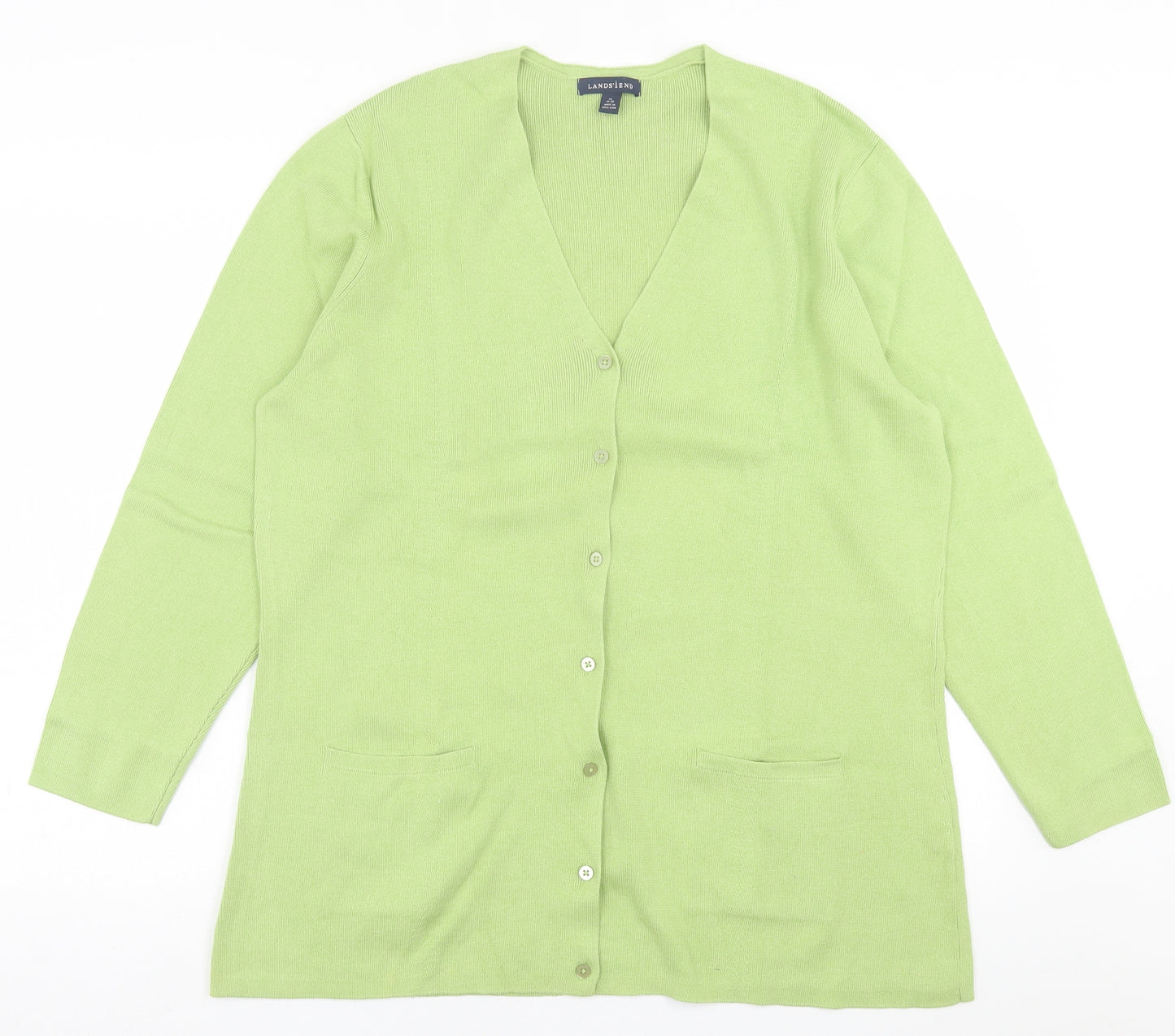 Landsend Womens Green V-Neck  Cotton Cardigan Jumper Size 18