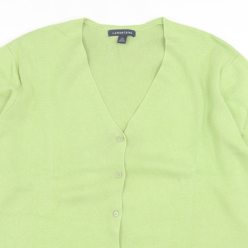 Landsend Womens Green V-Neck  Cotton Cardigan Jumper Size 18