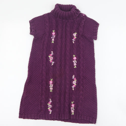 Julians Dress Girls Purple  Cotton Jumper Dress  Size 5 Years  High Neck Button