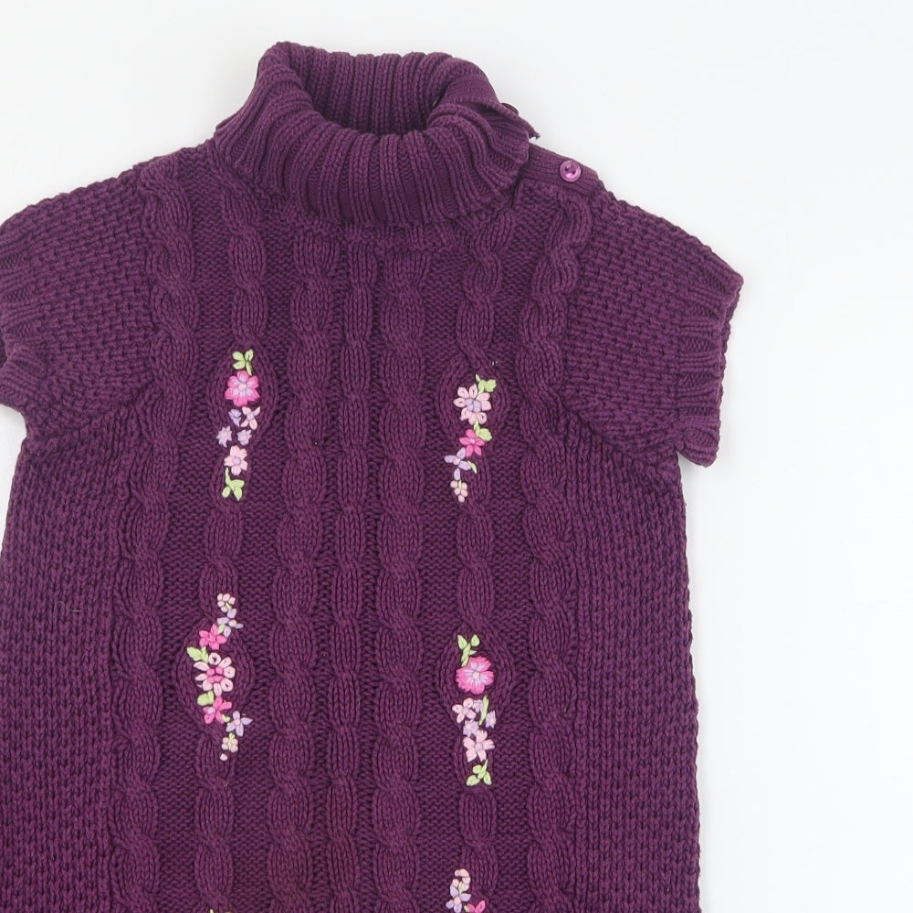 Julians Dress Girls Purple  Cotton Jumper Dress  Size 5 Years  High Neck Button