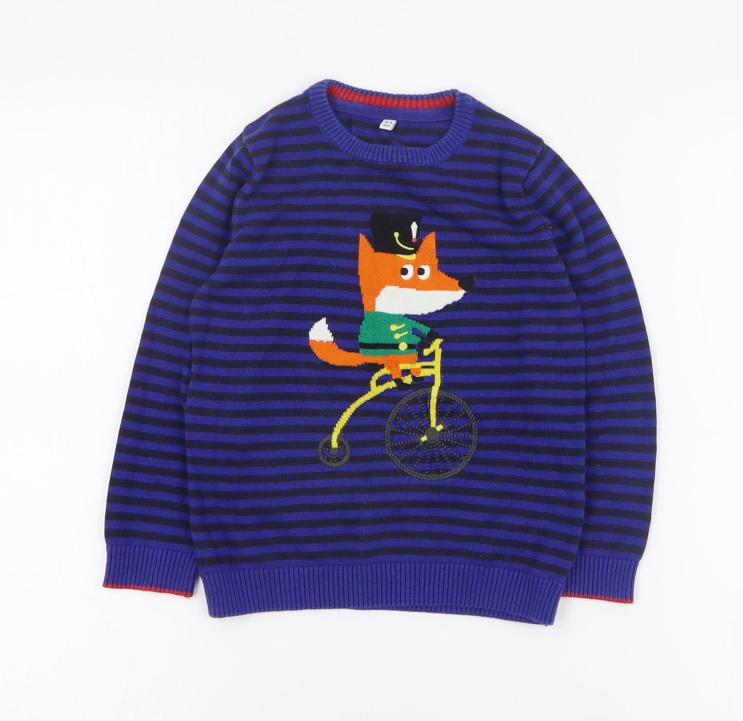 Marks and Spencer Boys Blue Round Neck Striped Cotton Pullover Jumper Size 4-5 Years  Pullover - Fox