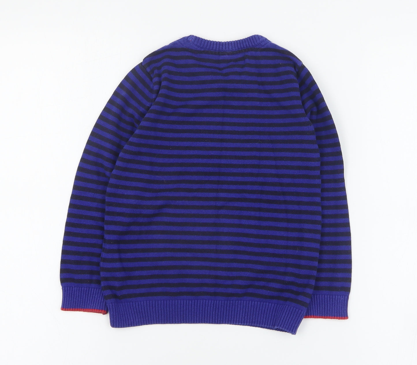 Marks and Spencer Boys Blue Round Neck Striped Cotton Pullover Jumper Size 4-5 Years  Pullover - Fox