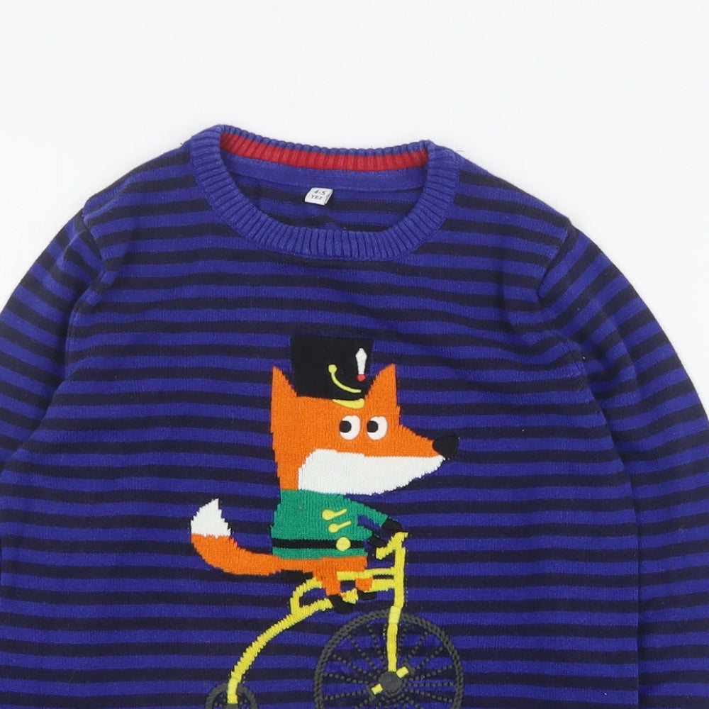 Marks and Spencer Boys Blue Round Neck Striped Cotton Pullover Jumper Size 4-5 Years  Pullover - Fox