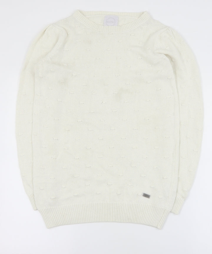 Bellfield Womens White Round Neck Cotton Pullover Jumper Size S
