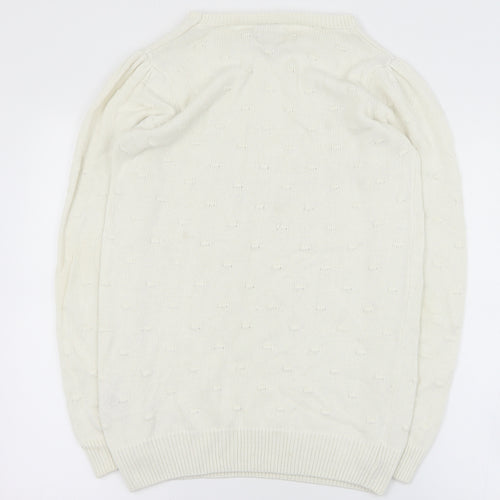 Bellfield Womens White Round Neck  Cotton Pullover Jumper Size S