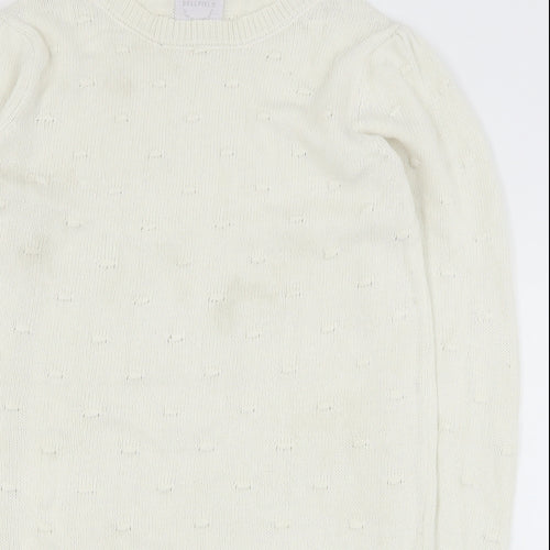 Bellfield Womens White Round Neck  Cotton Pullover Jumper Size S