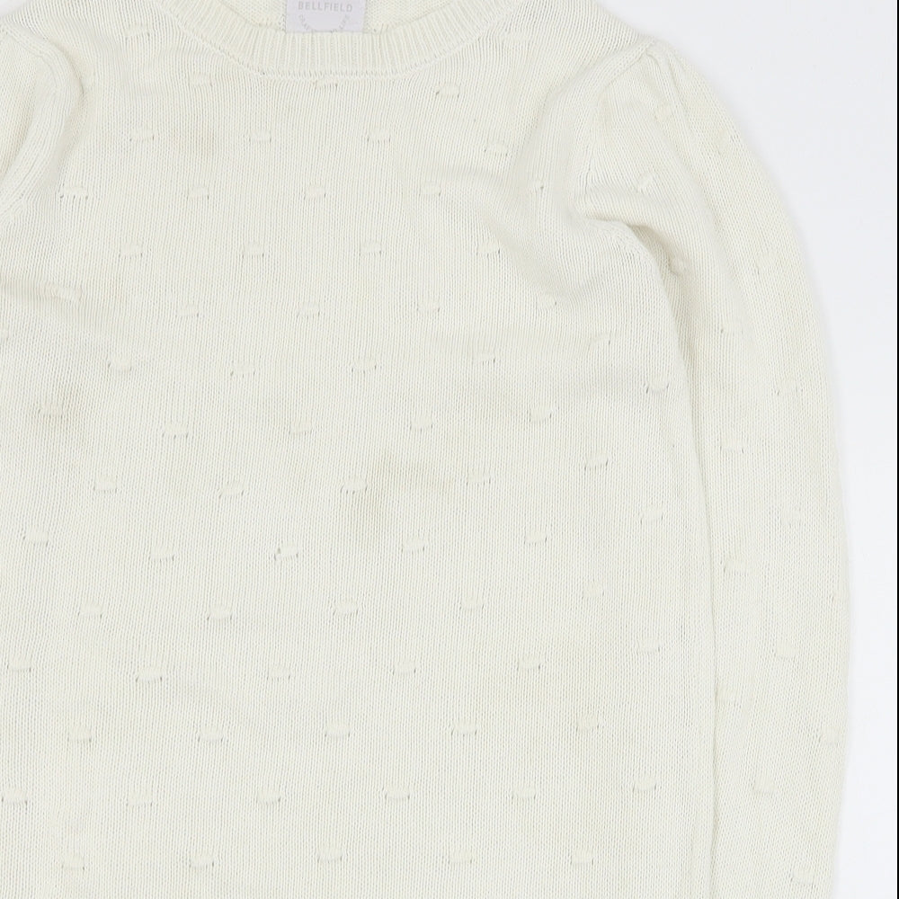 Bellfield Womens White Round Neck  Cotton Pullover Jumper Size S