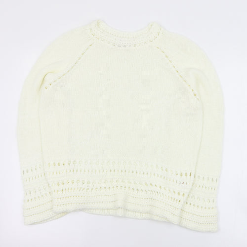 TU Womens White Round Neck  Cotton Pullover Jumper Size 12