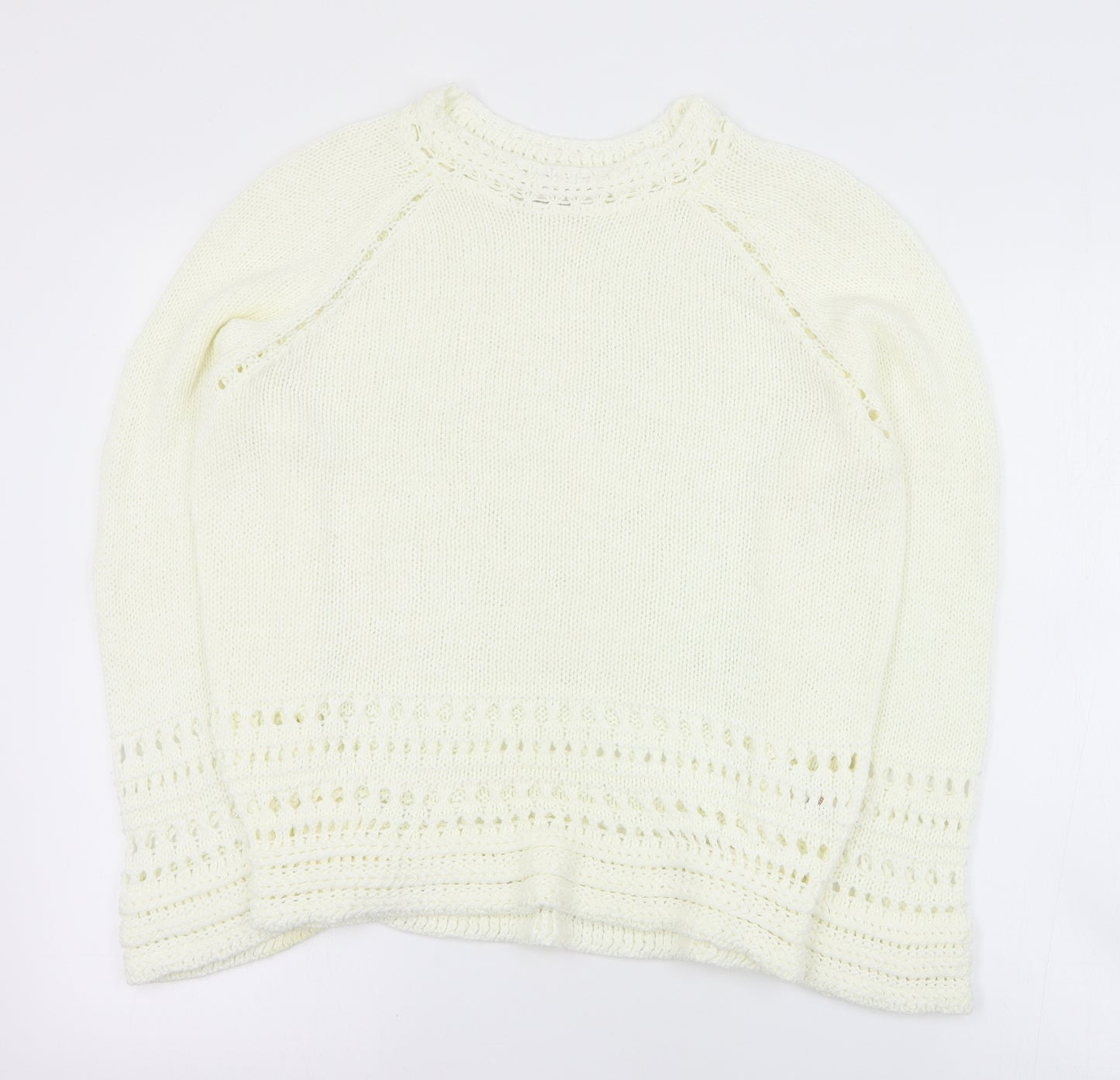 TU Womens White Round Neck  Cotton Pullover Jumper Size 12
