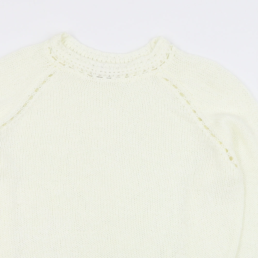 TU Womens White Round Neck  Cotton Pullover Jumper Size 12