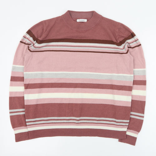 Marks and Spencer Womens Brown Mock Neck Striped Acrylic Pullover Jumper Size 16