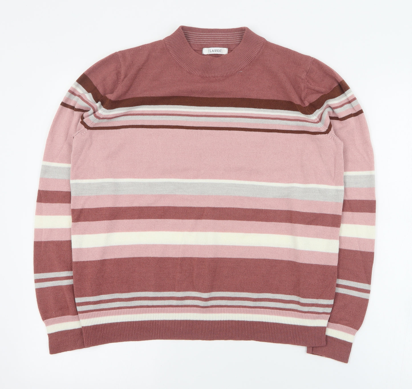 Marks and Spencer Womens Brown Mock Neck Striped Acrylic Pullover Jumper Size 16