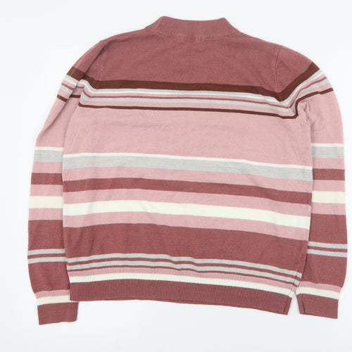 Marks and Spencer Womens Brown Mock Neck Striped Acrylic Pullover Jumper Size 16