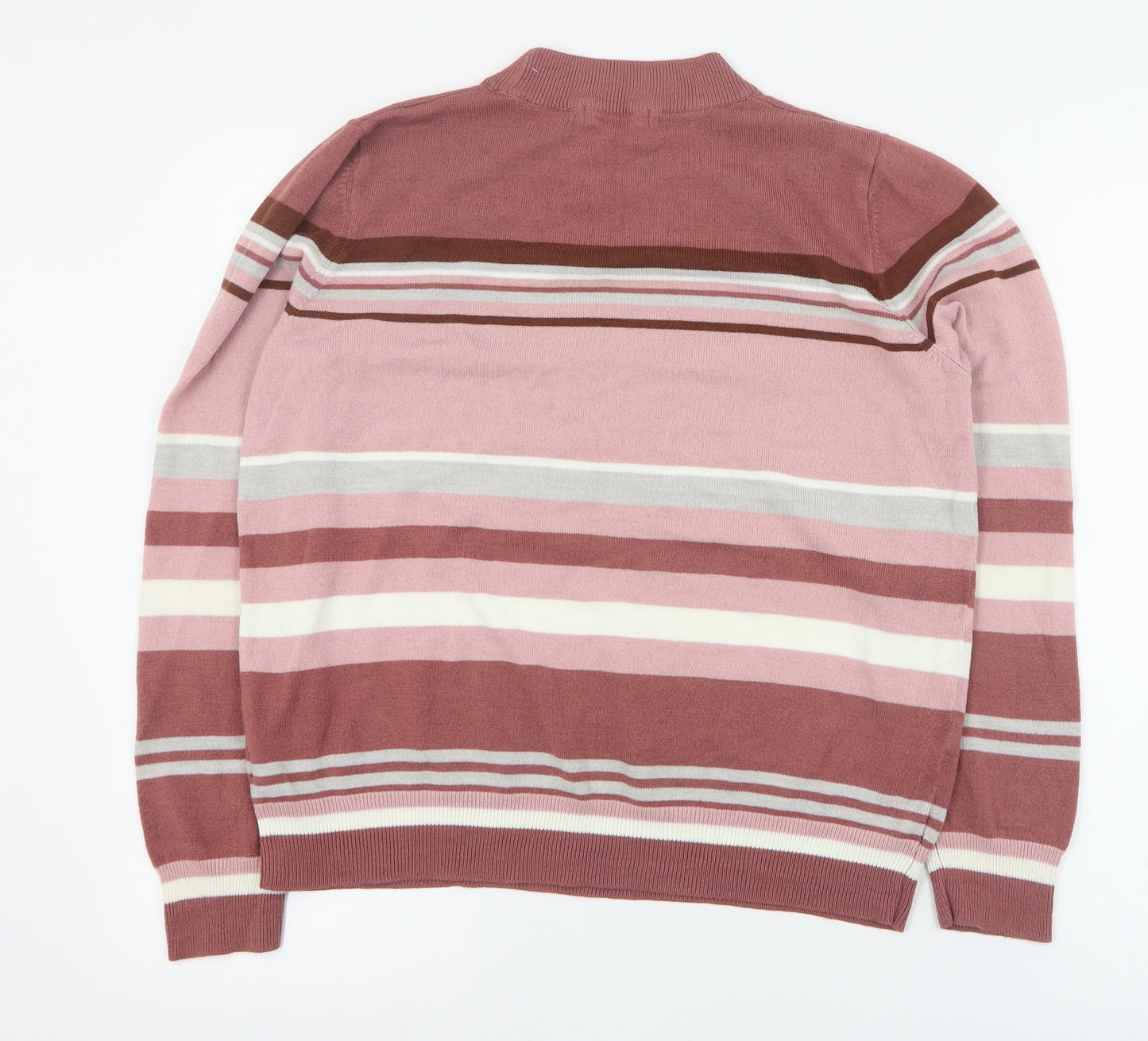 Marks and Spencer Womens Brown Mock Neck Striped Acrylic Pullover Jumper Size 16