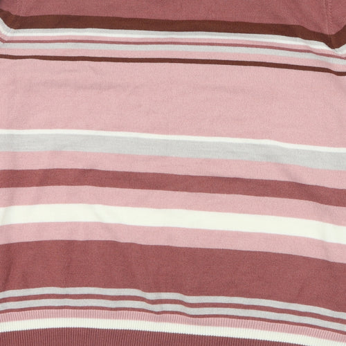 Marks and Spencer Womens Brown Mock Neck Striped Acrylic Pullover Jumper Size 16