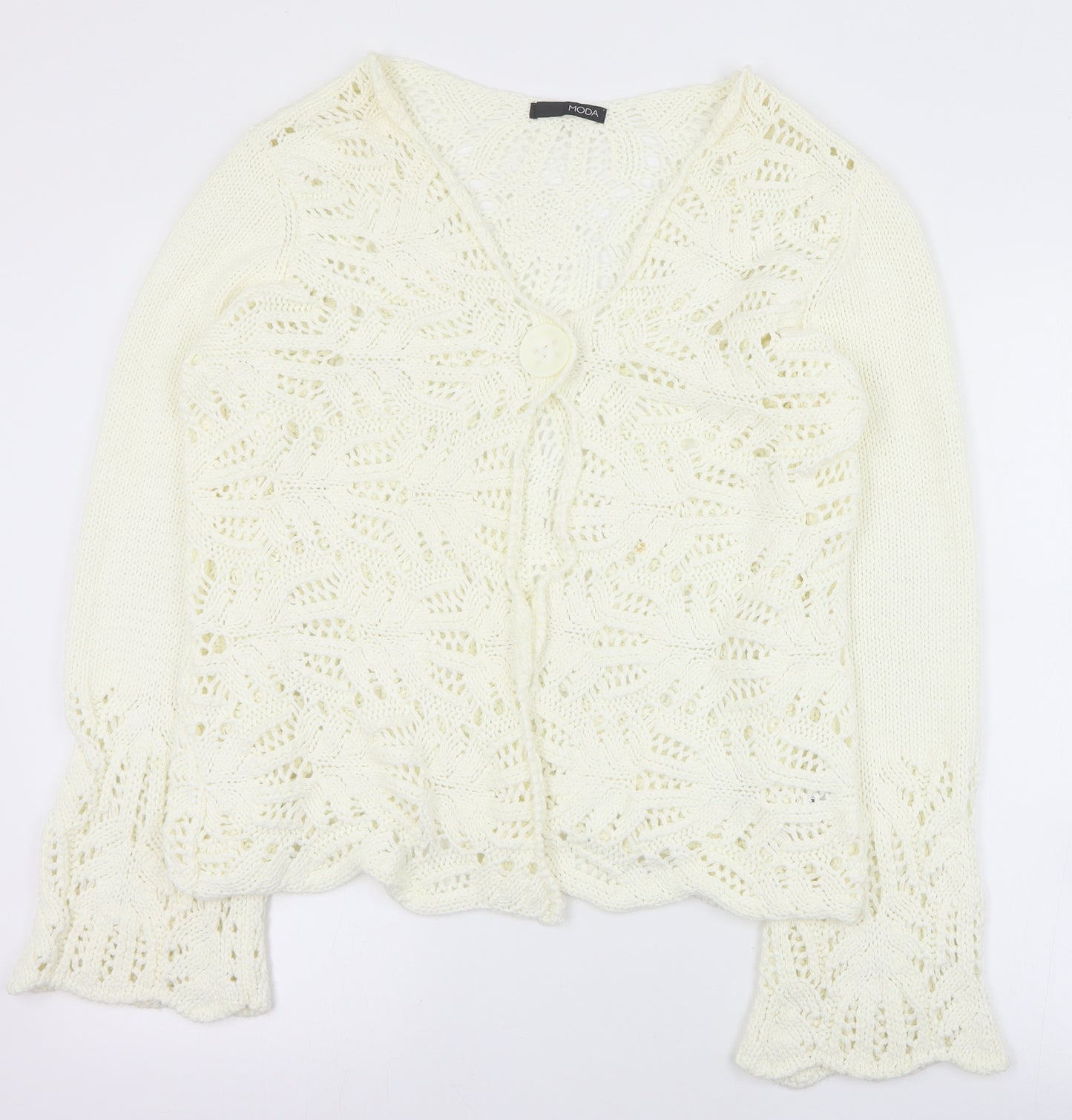 George Womens Ivory V-Neck  Acrylic Cardigan Jumper Size 14
