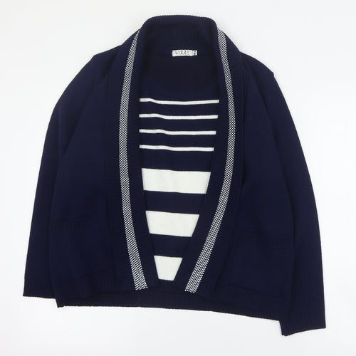 Lizzi Clarke Womens Blue Round Neck Striped Acrylic Pullover Jumper Size M   - M/L