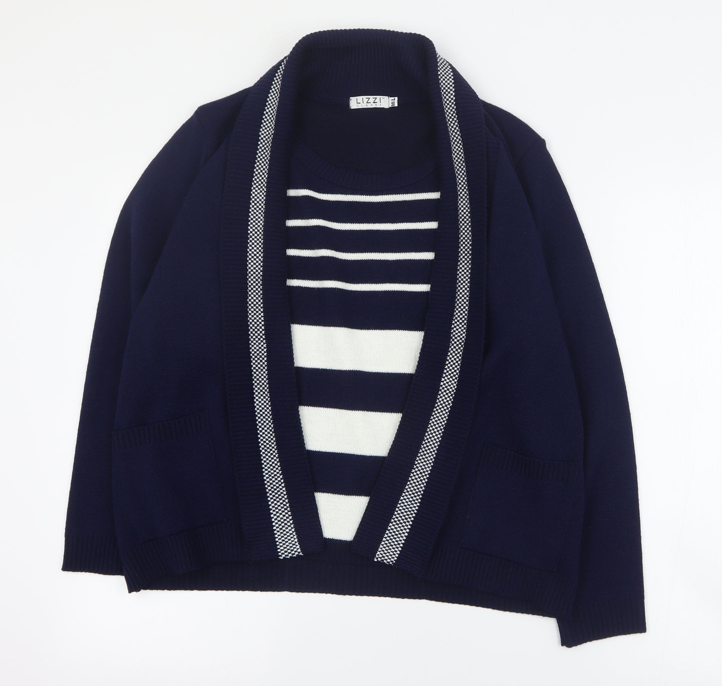 Lizzi Clarke Womens Blue Round Neck Striped Acrylic Pullover Jumper Size M   - M/L