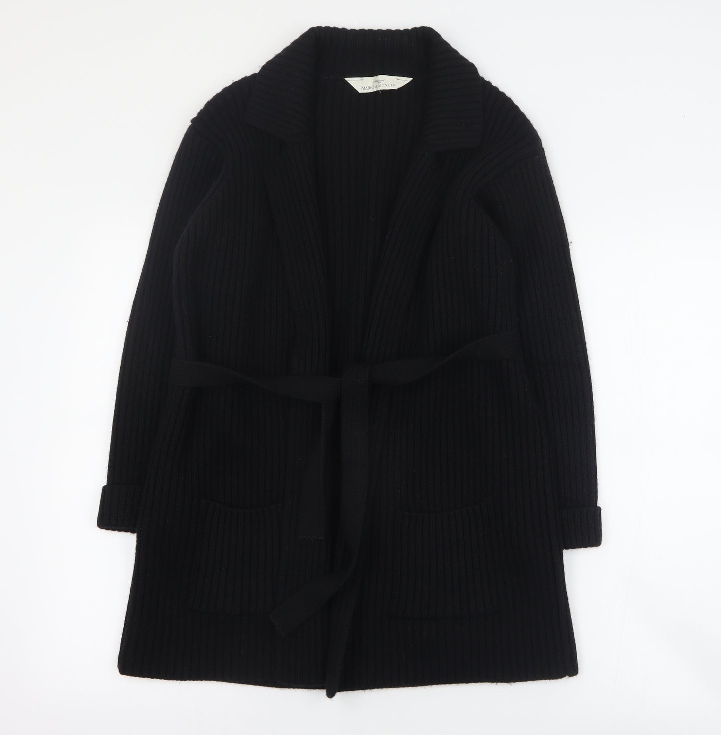 Marks and Spencer Womens Black Collared  Wool Cardigan Jumper Size 12