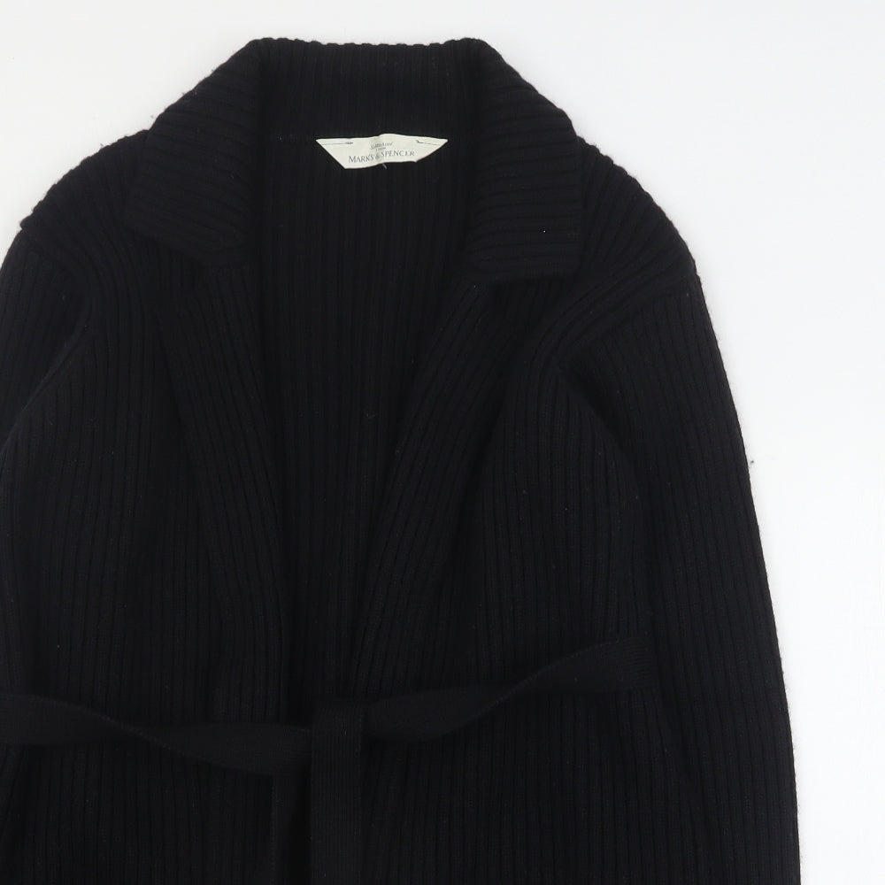 Marks and Spencer Womens Black Collared  Wool Cardigan Jumper Size 12