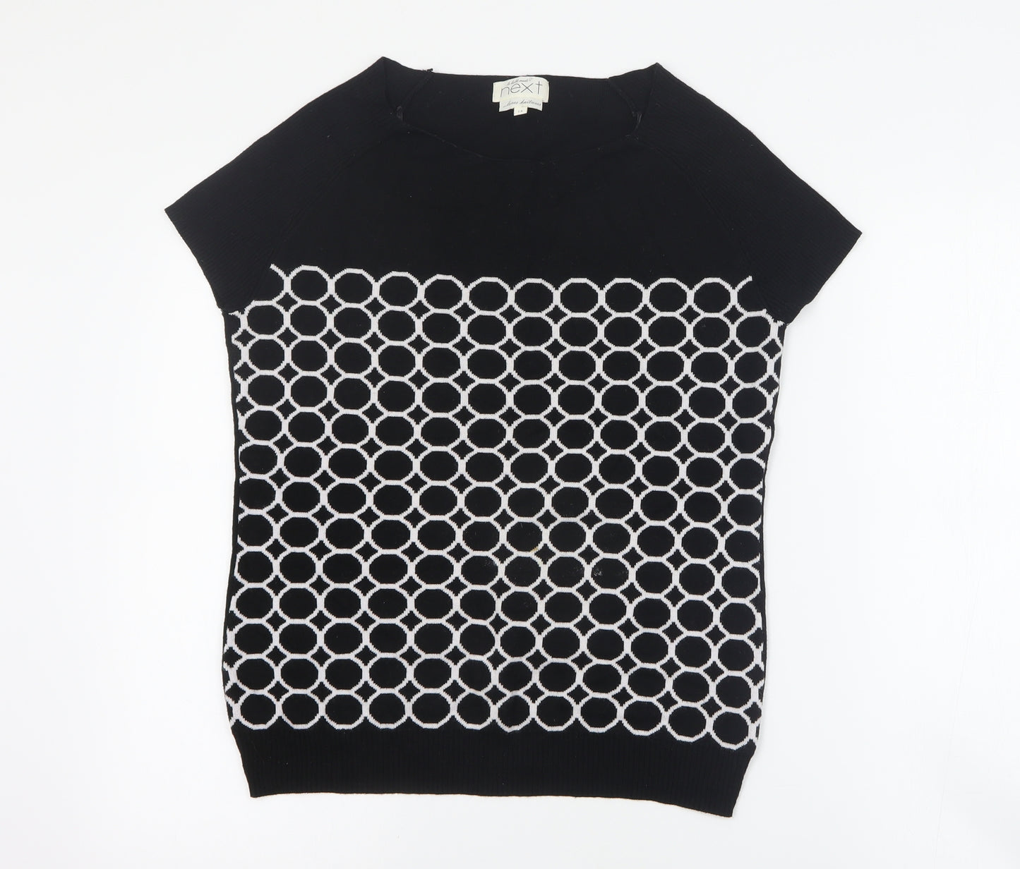 NEXT Womens Black Round Neck Geometric Cotton Pullover Jumper Size 14