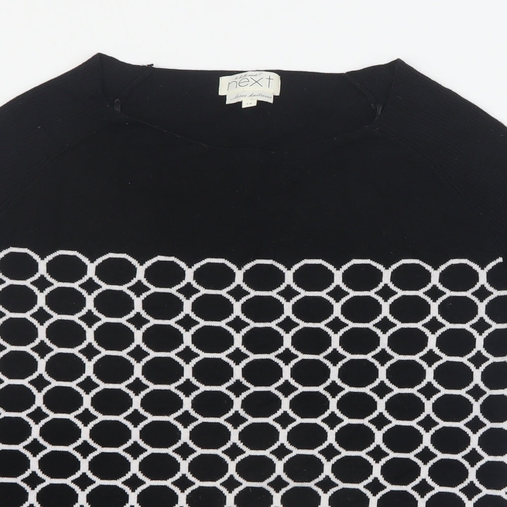 NEXT Womens Black Round Neck Geometric Cotton Pullover Jumper Size 14