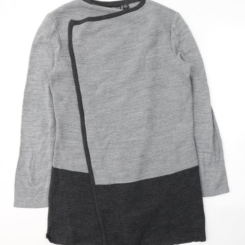 Nina Leonard Womens Grey Round Neck  Acrylic Wrap Jumper Size M