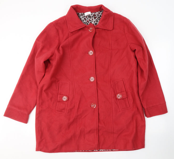 Anne De Lancay Womens Red   Pea Coat Coat Size L  Button