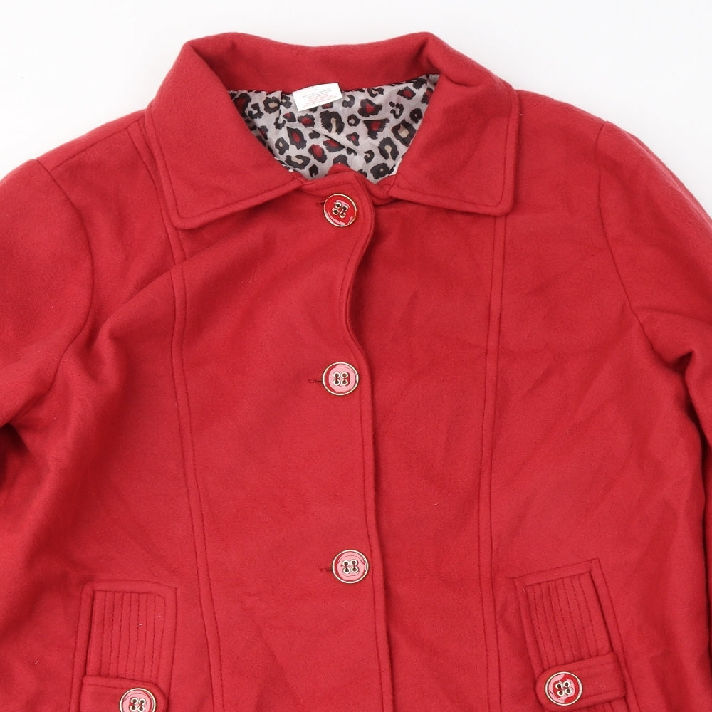 Anne De Lancay Womens Red   Pea Coat Coat Size L  Button