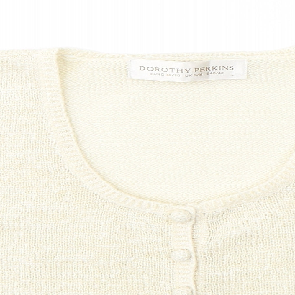 Dorothy Perkins Womens Ivory  Polyester Cropped T-Shirt Size S Round Neck