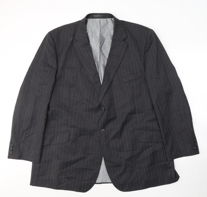 Preworn Mens Grey Striped Wool Jacket Suit Jacket Size 46