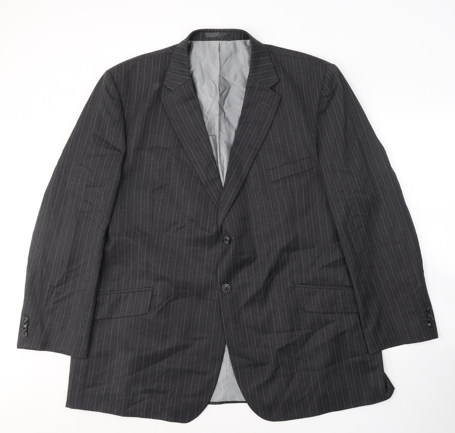 Preworn Mens Grey Striped Wool Jacket Suit Jacket Size 46