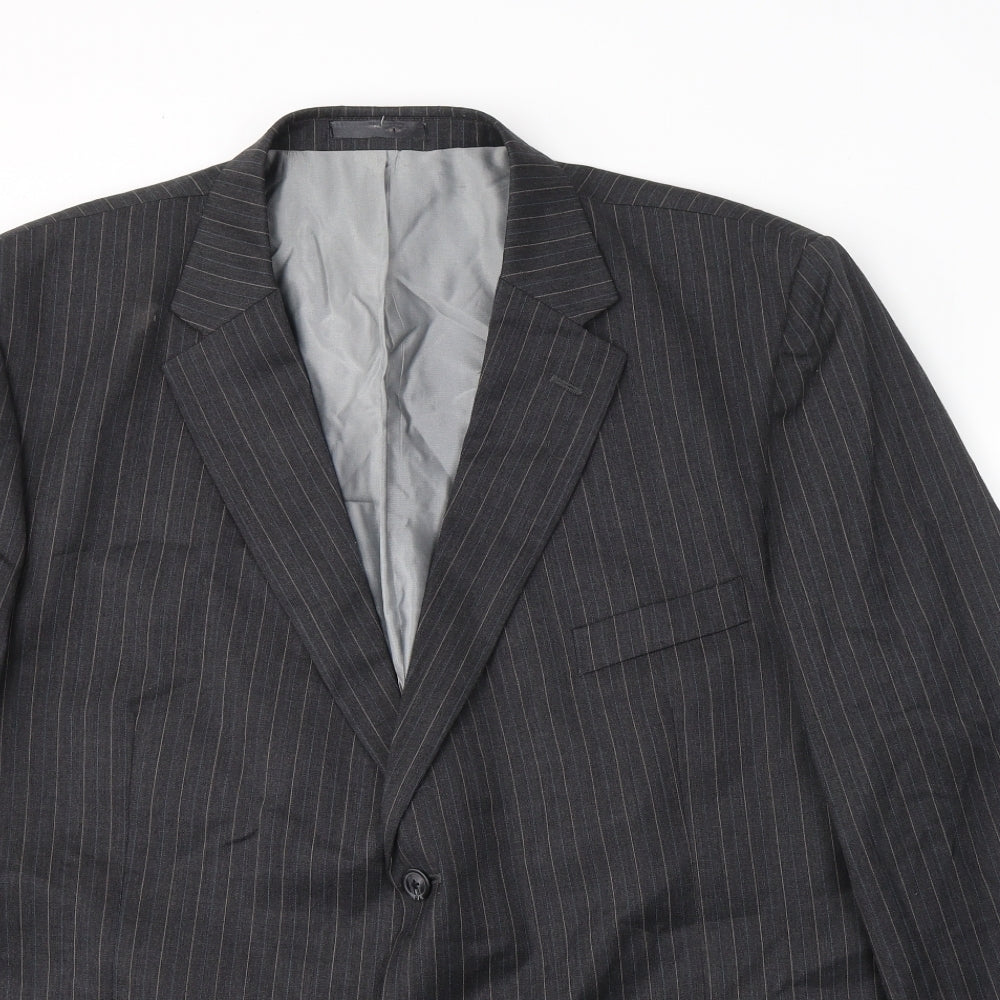 Preworn Mens Grey Striped Wool Jacket Suit Jacket Size 46