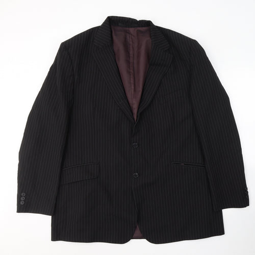 Preworn Mens Black Striped Polyester Jacket Suit Size 46