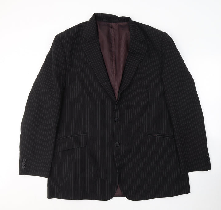 Preworn Mens Black Striped Polyester Jacket Suit Size 46