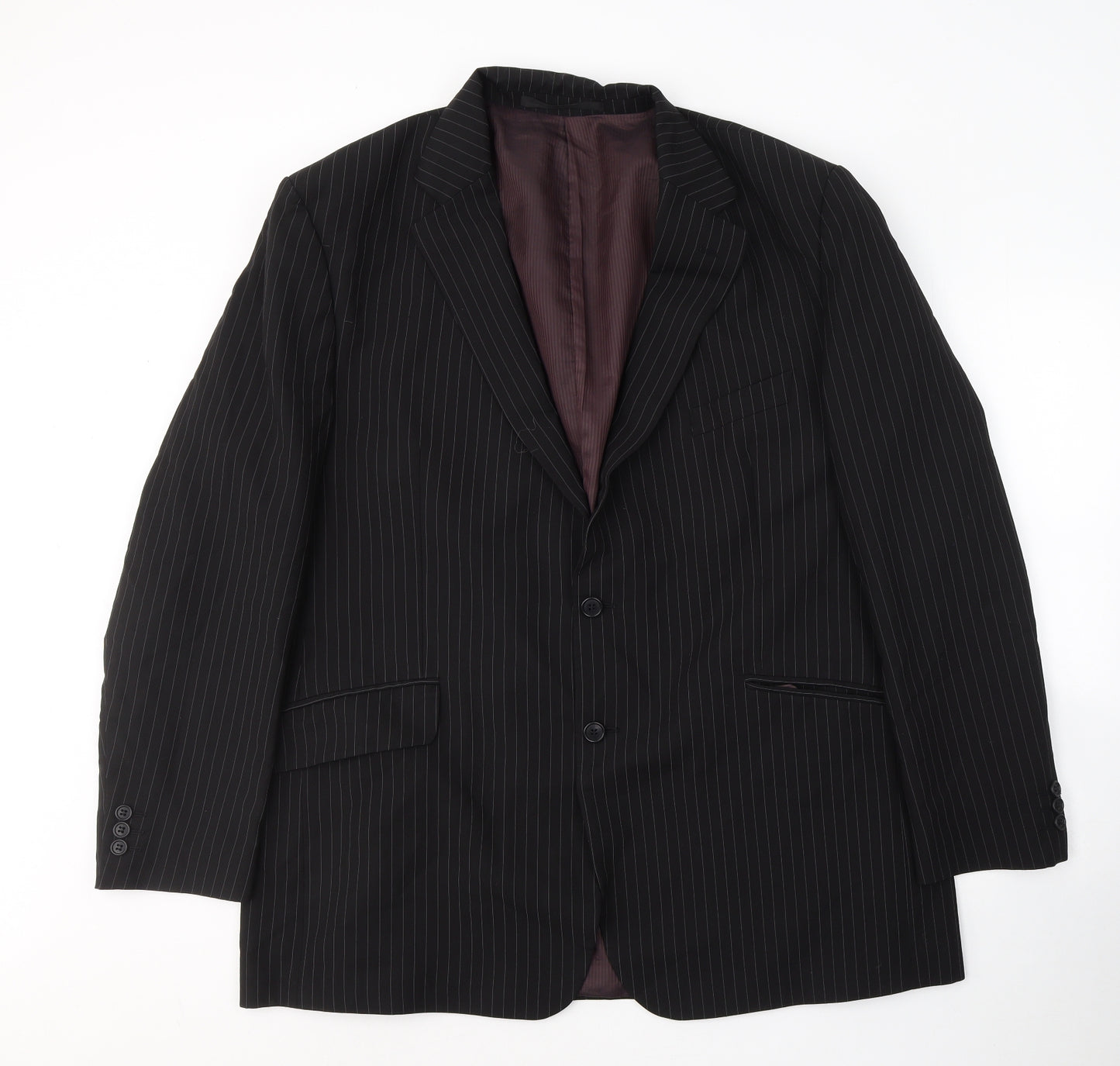 Preworn Mens Black Striped Polyester Jacket Suit Size 46