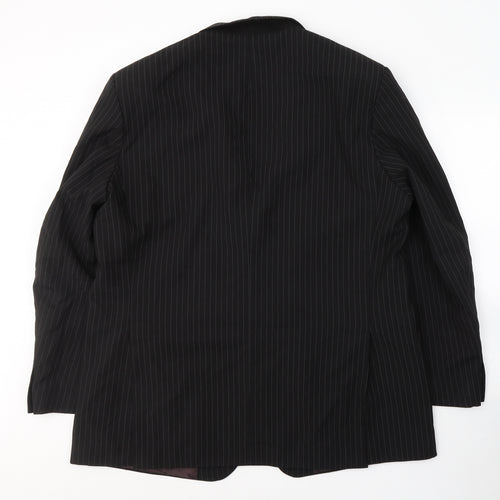 Preworn Mens Black Striped Polyester Jacket Suit Size 46