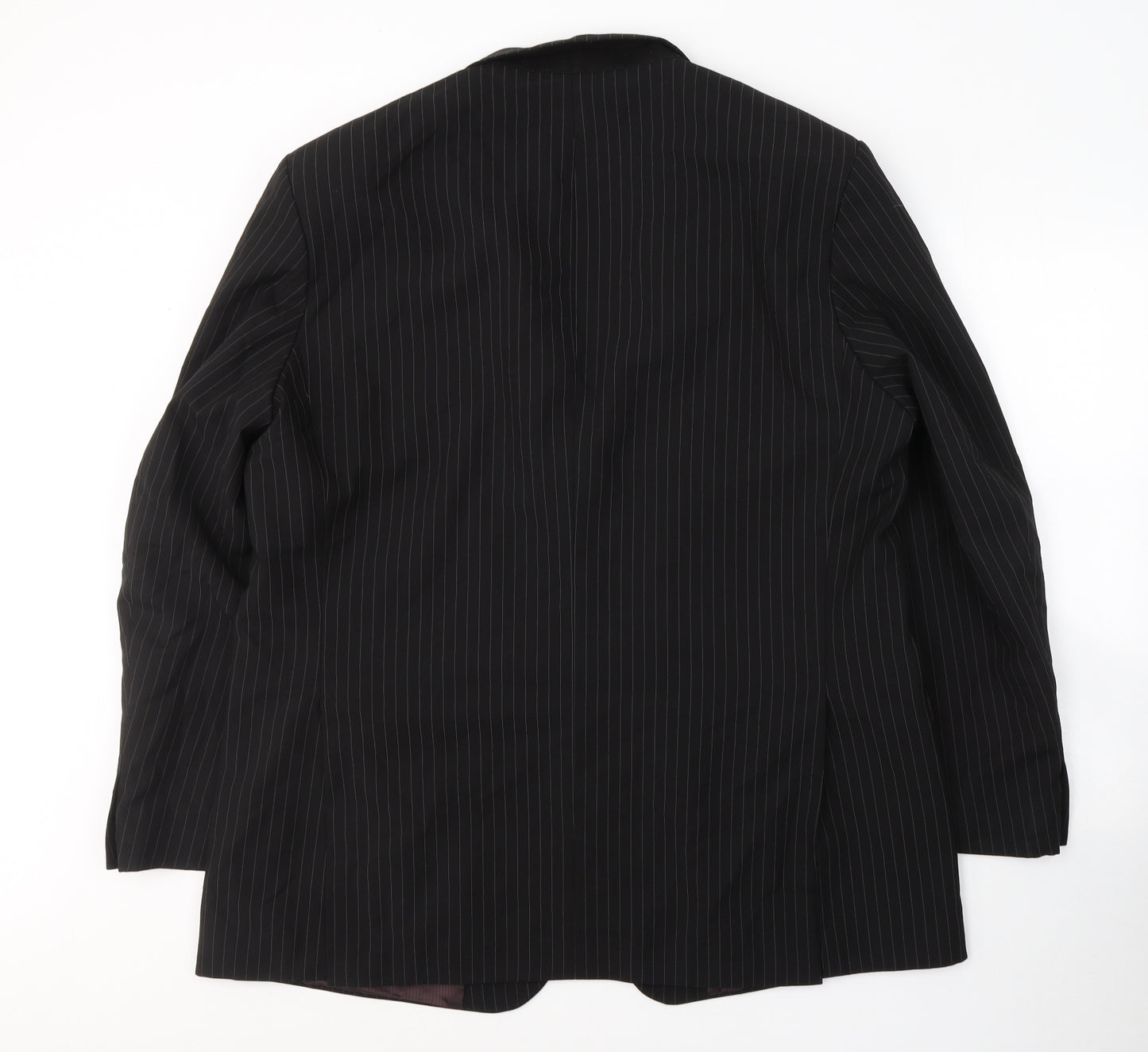 Preworn Mens Black Striped Polyester Jacket Suit Size 46