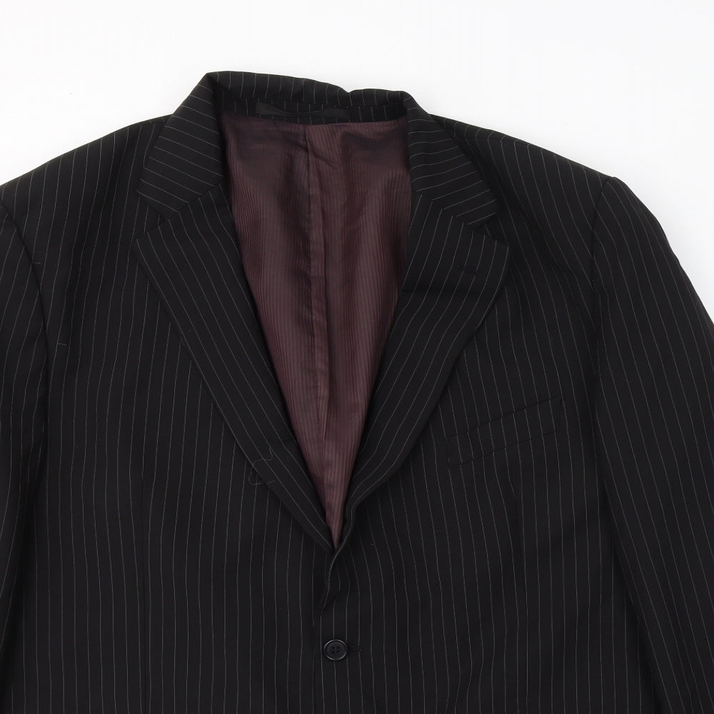Preworn Mens Black Striped Polyester Jacket Suit Size 46